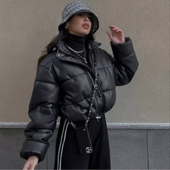 Zara Faux Leather Puffer Jacket - Picture 1 of 3